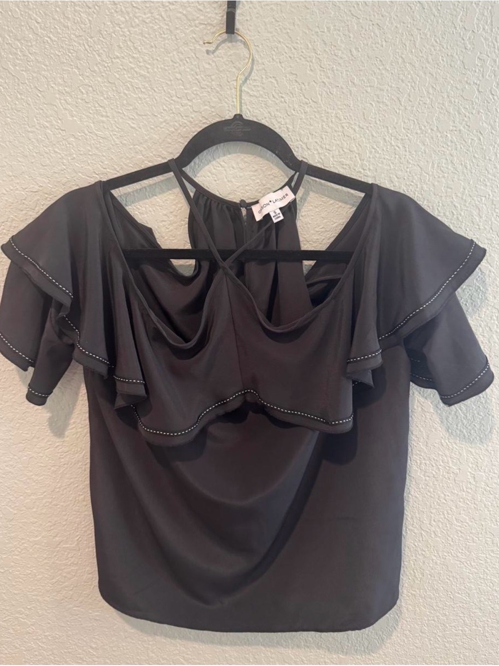 Gibson Latimer Black Ruffle Cold Shoulder Blouse Size S